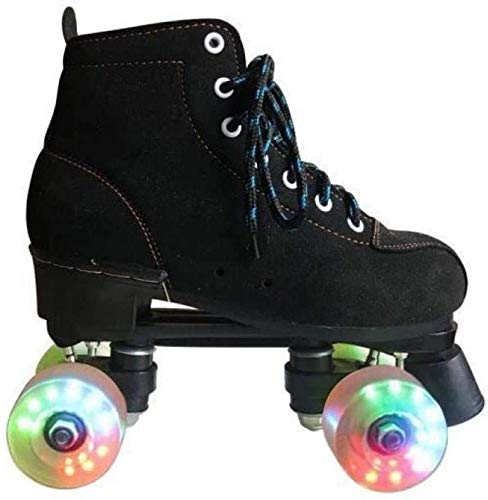 Lloow Patines Doble Fila Skates Roller Skates Ajustable Cuatro Ruedas para al Aire Libre, Tamaño 4.5/5.5/6.5/7 / 7,5/8 / 8.5/9.5/10.5,Black Flash Wheel,37
