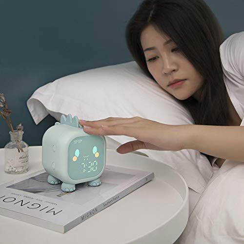MagiDeal Reloj Despertador para Niños, Reloj Electrónico Creativo para Niños, Pequeño Reloj Despertador de Dinosaurio Dibujos Animados, Luz de Noche- Verde