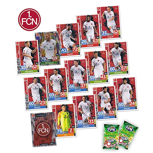 Match Attax Bundesliga 2018/19 – 1. FC Nürnberg – Juego de 15 cartas básicas – Mapa del club Starjugador + 2 Fini Football – Edición alemana