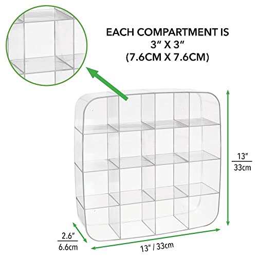 mDesign Vitrina coleccionista – Caja expositora para pared en plástico con 16 divisiones – Estantería de pared cuadrada para coches de colección, figuras, esmalte de uñas o perfumes – transparente