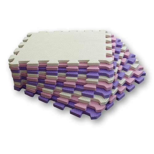 Meitoku Alfombra Puzzle de Goma EVA para niños. 1 cm. de Espesor. 9 Piezas Intercambiables. Crema, Rosa y Lila