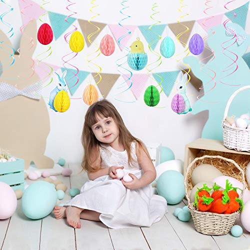 MEZOOM Decoración de Espiral de Pascua 20 piezas Panal de Huevo Colgante Decoración de Pascua de Papel 3D Adorno Colgante Conejo Suministros para Fiesta de Pascua