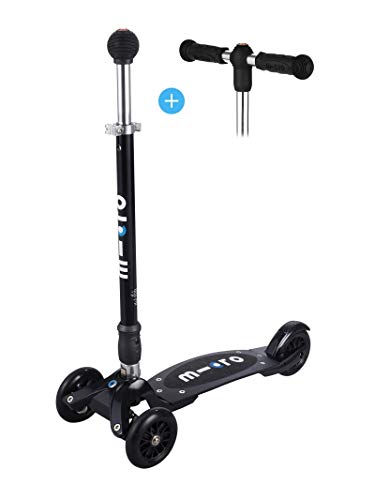 Micro® Kickboard, Diseño Original, Patinete 3 Ruedas Adultos, Sistema de Giro por inclinación, Incluye Manillar en T y Manillar en Stick (Estilo Surf) (Compact Negro)