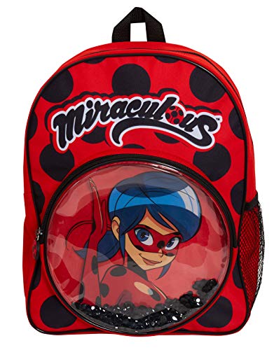 Mochila de mariquita milagrosa para niños, bolsa de almuerzo con bolsillo de lentejuelas con cremallera, Red, Talla única, Mochila