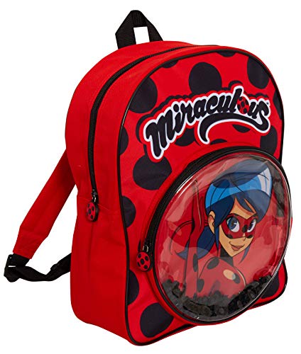 Mochila de mariquita milagrosa para niños, bolsa de almuerzo con bolsillo de lentejuelas con cremallera, Red, Talla única, Mochila