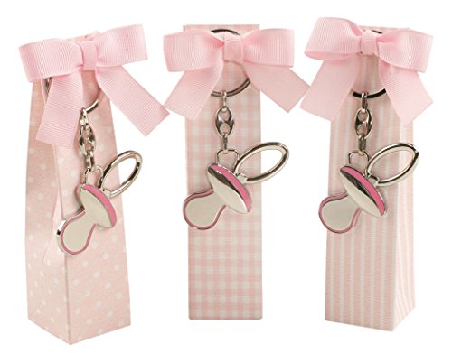 Mopec Llavero con Forma de Chupete en Estuches Estampados Rosas con 5 peladillas, Pack de 3 Unidades, Metal, Plateado, 3.70x3.50x14.20 cm