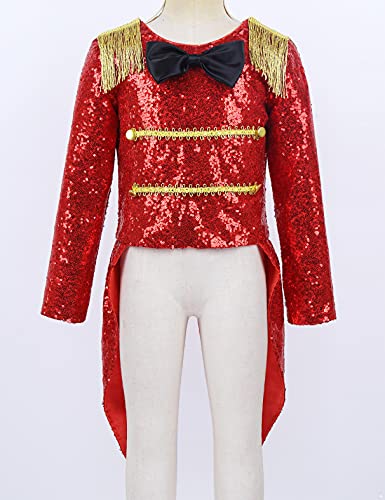 MSemis Disfraz de Domadora de Circo Niña de Danza para Fiesta Navidad Chaqueta Lentejueals Manga Larga de Actuaciones Disfraz de Bailarina Rojo 8 años