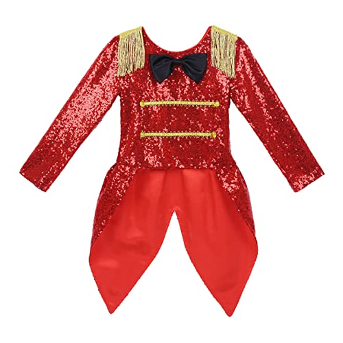 MSemis Disfraz de Domadora de Circo Niña de Danza para Fiesta Navidad Chaqueta Lentejueals Manga Larga de Actuaciones Disfraz de Bailarina Rojo 8 años