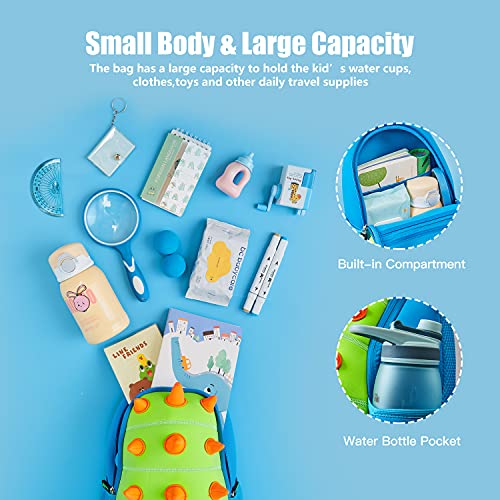NOHOO Mochila para niños pequeños, lindo zoológico, impermeable, bolsa de dibujos animados en 3D, mochila para niños pequeños para preescolar, niños pequeños de 3 a 7 años (Dinosaurio azul)