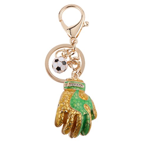 non-brand Colgantes de Rhinestone Cristal Llavero de Portero Fútbol Regalo para Amigos - Oro Verde
