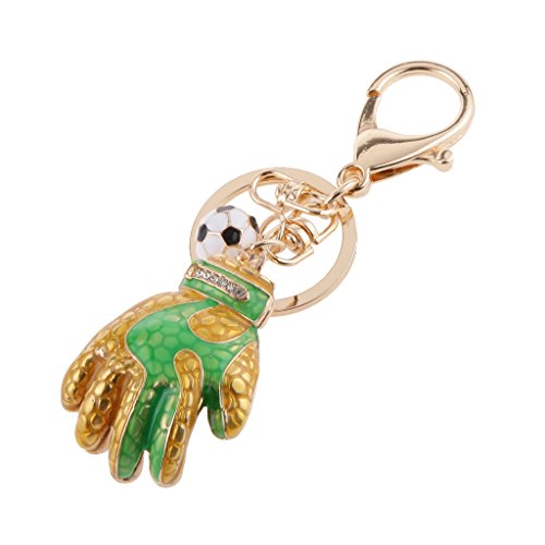 non-brand Colgantes de Rhinestone Cristal Llavero de Portero Fútbol Regalo para Amigos - Oro Verde