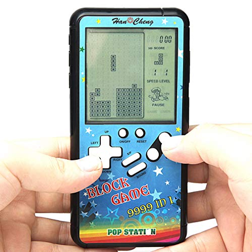 Nueva carcasa de color pantalla grande consola de juegos de ladrillo retro cuerpo pequeño pantalla grande incorporada 23 juegos con 2 pilas AA (no incluidas) viajes al aire libre interiores (Azul)