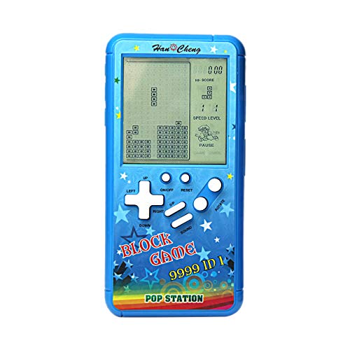Nueva carcasa de color pantalla grande consola de juegos de ladrillo retro cuerpo pequeño pantalla grande incorporada 23 juegos con 2 pilas AA (no incluidas) viajes al aire libre interiores (Azul)