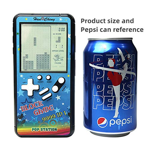 Nueva carcasa de color pantalla grande consola de juegos de ladrillo retro cuerpo pequeño pantalla grande incorporada 23 juegos con 2 pilas AA (no incluidas) viajes al aire libre interiores (Azul)