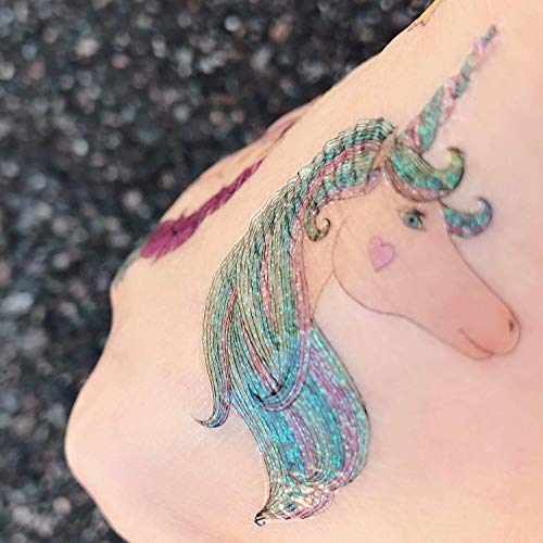 Oblique Unique® XXL Juego de tatuajes para niños, 208 unidades, para niña, unicornio, mariposa, corazón, panda y cebra Tatuajes temporales coloridos para cumpleaños infantiles.