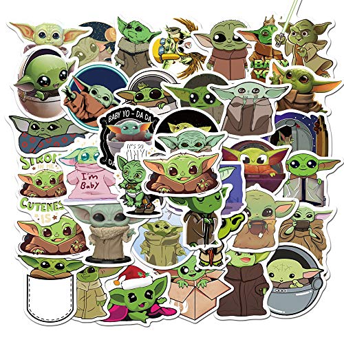 Pegatinas Pack de Baby Yoda 50 unidades, pegatinas para película Star Wars The Mandalorian, Cool Trendy vinilo impermeable