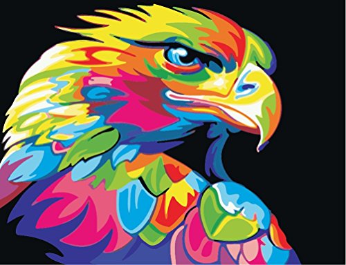 Pintura al óleo de bricolaje por número de kits para niños adultos con cepillos de lona con marco de madera Diseños de animales TAMAÑO 40x50CM - 16x20IN(Eagle)