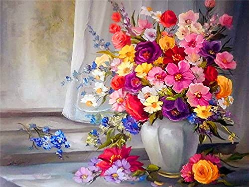 Pintura al óleo por números flores pintura a mano DIY para colorear por números florero de dibujos animados lienzo juego de pared arte decoración del hogar C12 40x50cm