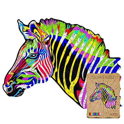 Puzzles de Madera Cebra Rompecabezas Madera para Adultos y Niños Piezas de Colorido Rompecabezas de para Desarrollo Intelectual, Aliviar Estrés y Interacción Familiar (169 PCS, 30 * 23CM)