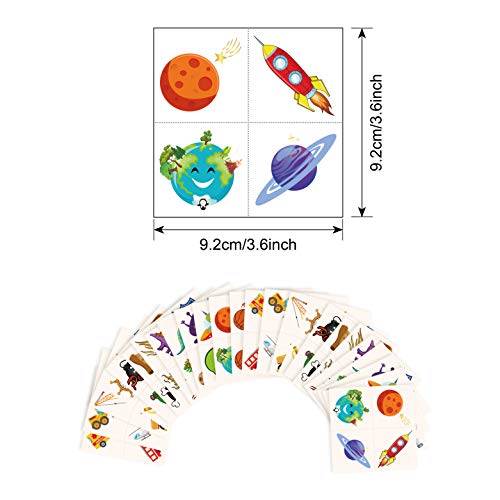 Qpout Tatuajes temporales para niños (100 piezas), espacio exterior del sistema solar/pirata/camión de carro/tatuajes de tiburones dinosaurio para niños niñas decoración/regalo de fiesta de cumpleaños
