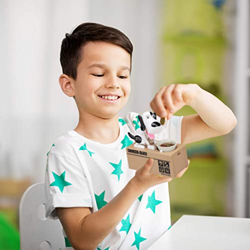 Relaxdays Hucha Infantil Perro traga Monedas, plástico, Blanco-Negro, 16 x 16,5 x 8 cm, Color (10024272_470)
