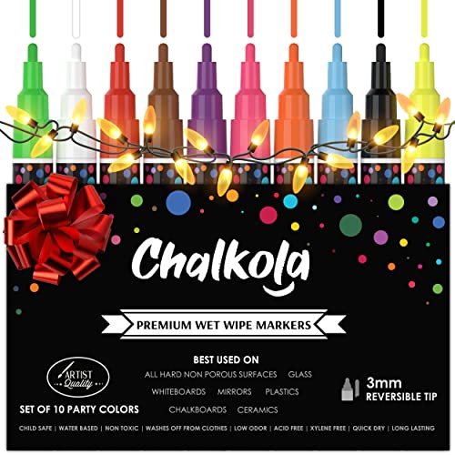 Rotuladores de tiza liquida - Paquete de 10 rotuladores de colores neón - Para uso en todo tipo de pizarras y tableros y en las ventanas - punta redonda de 3mm