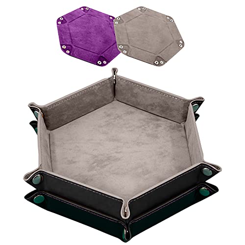SIQUK 2 Piezas Bandeja de Dados Tablero de Dados de Doble Cara PU y Terciopelo Dice Tray Soporte de Dados para DND RPG y Otros Juegos de Mesa (Gris, Violeta)
