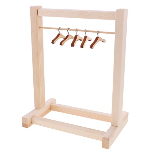 SM SunniMix Organizador De Ropa De Estante De Ropa Ensamblado De Madera De Bricolaje para 1/6 Muñeca BJD AOD, Perchas De Gancho De Metal De 10 Piezas para Bolsos