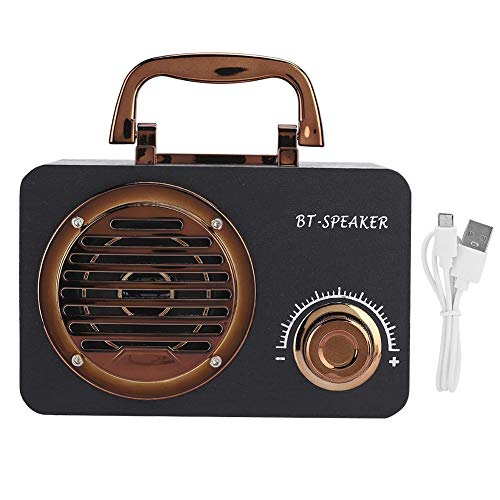 Socobeta Altavoz Bluetooth Vintage de Madera, Caja de Altavoz de computadora Inteligente portátil al Aire Libre para el hogar(Grano de Madera Negro)