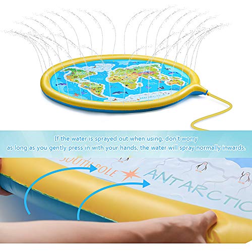 Splash Pad,175 cm Tapete de Agua Chapoteo Almohadilla Aspersor de Juego para Niños,Aire Libre Juguetes Inflables de Agua para Niños,Piscina para Niños