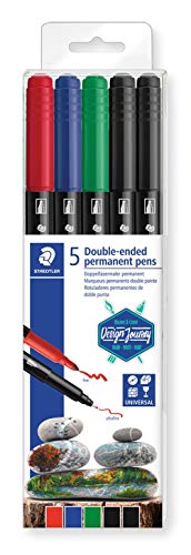 STAEDTLER Design Journey 3187 TB5. Rotuladores permanentes de doble punta. Caja con 5 marcadores de colores variados.