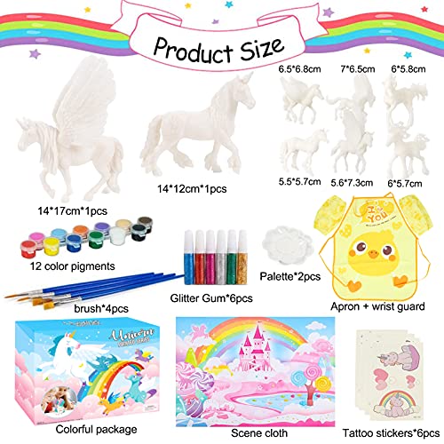 TaimeiMao 42 Piezas Unicornio Figuras Pintar,Unicornio Juguete,Unicornio para Pintar DIY Kit,Pintura Niños Kit,Pintar Unicornio Pinceles Colores,Kits de Pintura de Unicornio para Niños Pintar (A)