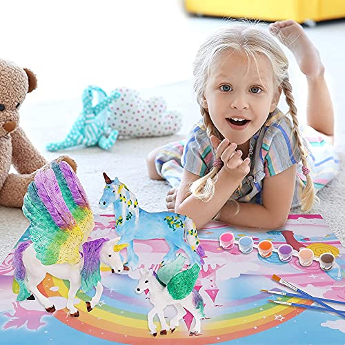 TaimeiMao 42 Piezas Unicornio Figuras Pintar,Unicornio Juguete,Unicornio para Pintar DIY Kit,Pintura Niños Kit,Pintar Unicornio Pinceles Colores,Kits de Pintura de Unicornio para Niños Pintar (A)