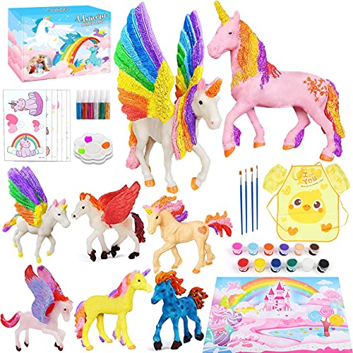 TaimeiMao 42 Piezas Unicornio Figuras Pintar,Unicornio Juguete,Unicornio para Pintar DIY Kit,Pintura Niños Kit,Pintar Unicornio Pinceles Colores,Kits de Pintura de Unicornio para Niños Pintar (A)