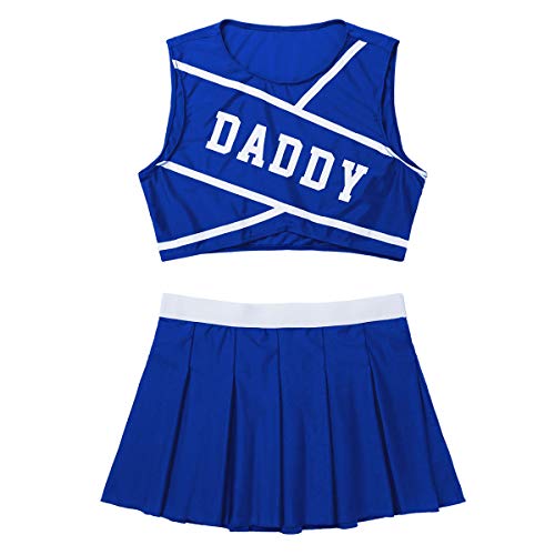 TiaoBug Disfraz Animadora Mujer Adultos para Competición Juego Carnaval Halloween Traje Conjunto Deportes de Animación Uniforme Escolar Falda Plisada Royal_Blue X-Large