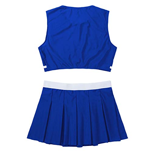 TiaoBug Disfraz Animadora Mujer Adultos para Competición Juego Carnaval Halloween Traje Conjunto Deportes de Animación Uniforme Escolar Falda Plisada Royal_Blue X-Large