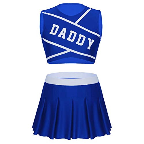 TiaoBug Disfraz Animadora Mujer Adultos para Competición Juego Carnaval Halloween Traje Conjunto Deportes de Animación Uniforme Escolar Falda Plisada Royal_Blue X-Large