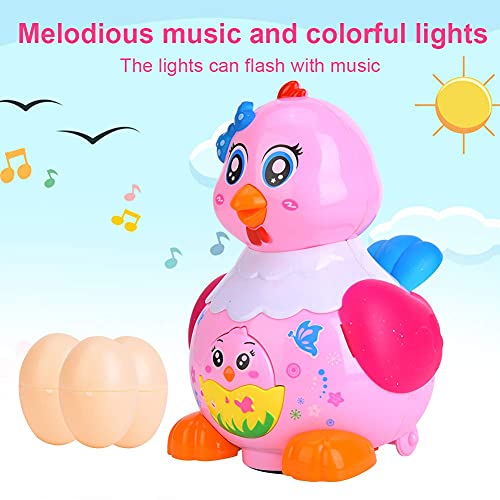 Tnfeeon Juguete para niños, Gallina electrónica poniendo Huevos Juguete Educativo con luz y Colorida Música Regalo de cumpleaños para bebés y niños(Rosado)