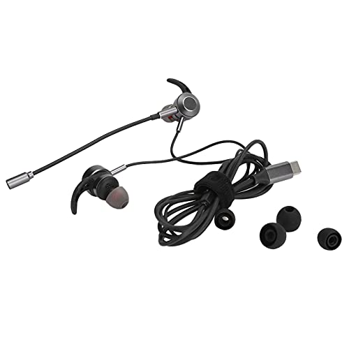 wendeekun Auriculares para Juegos, Auriculares para Juegos Auriculares con Cable Potentes Auriculares con Graves Pesados ​​con Interfaz de micrófono Doble Tipo C(Gris)