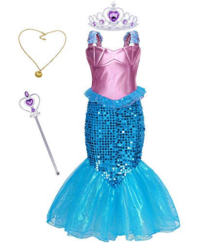 WonderBabe Disfraz De Sirena Ariel para Niñas Pequeñas Disfraz Elegante para Niños Disfraz De Cosplay para Fiesta De Cumpleaños Traje De Fotografía De 7-8 Años