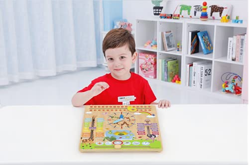 WoodyWood® Reloj de calendario para niños, de madera, juguete educativo, 30 x 30 cm, bilingüe