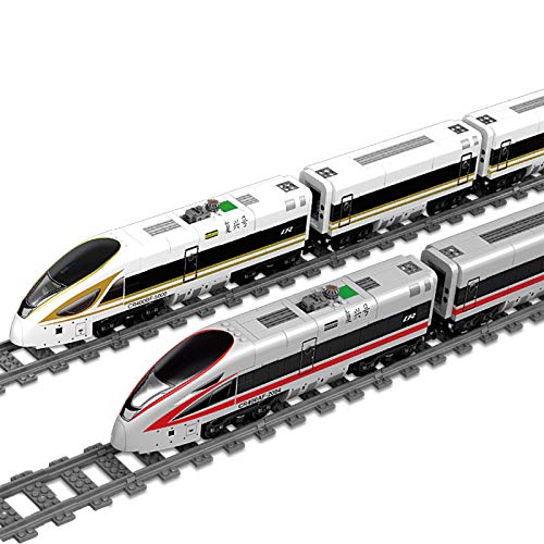 Xshion moderno bloque de construcción de trenes Modelo con rieles con luz y motor, kit de construcción de trenes modelo de 647 piezas, juguete para niños, compatible con el tren de Lego.