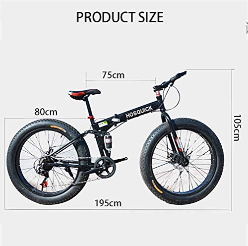 ZXCY Bicicleta De Montaña De 26 Pulgadas Fat Bike Todoterreno Playa Bicicleta De Nieve Plegable con Neumáticos Anchos con Velocidad Variable Freno Doble Y Suspensión De Choque,Negro